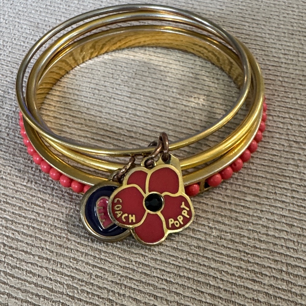 Coach Gold and Red Charm Bracelet Set